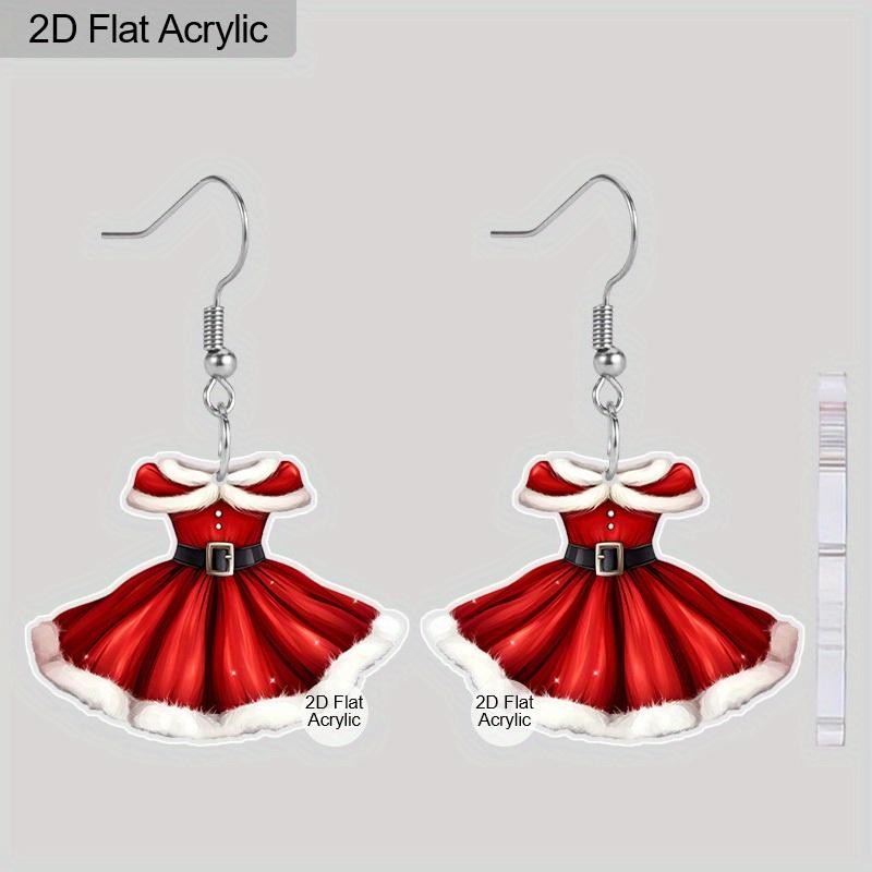 2D Flat Acrylic Cute Christmas Dress Dangle Earrings, Suitable As A Holiday Gift for Women, Holiday Party Decorative Jewelry.