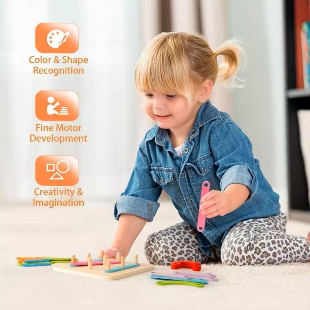 Wooden Geometric Pegboard Puzzle Lightweight Color Cognize Puzzle Board Game Educational Toys