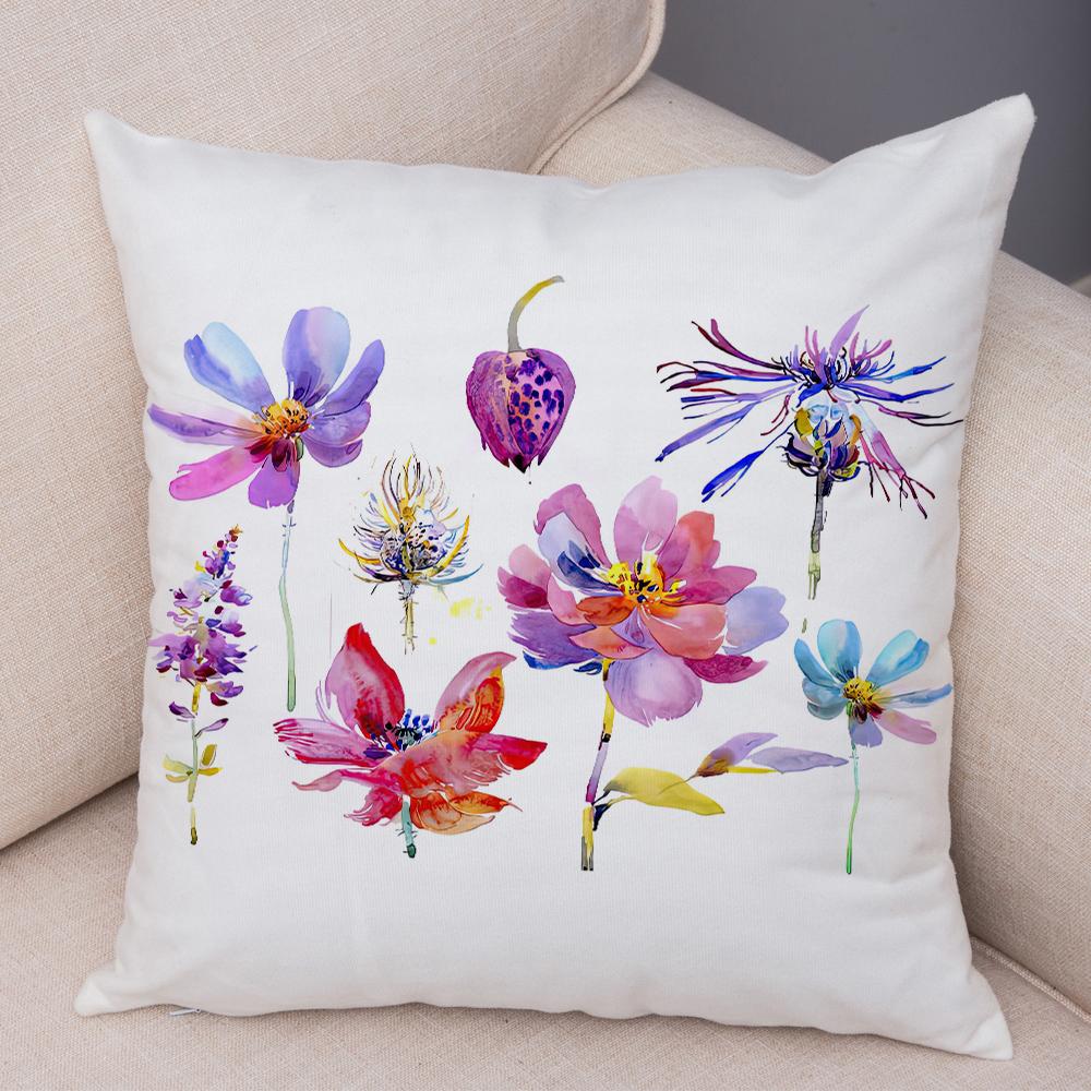 Watercolor Floral Cushion Cover Abstract Poppy Flower Art Print Soft Fabric Living Room Sofa Home Decor Pillow Case