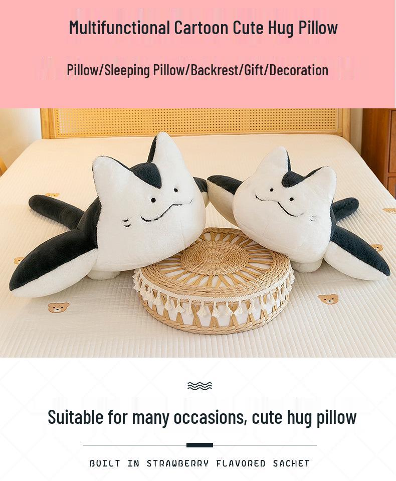 Kreatywna pluszowa poduszka w kształcie kota manty - Zabawna kreskówkowa zabawka płaszczka diabła na prezent urodzinowy dla dziewczynek