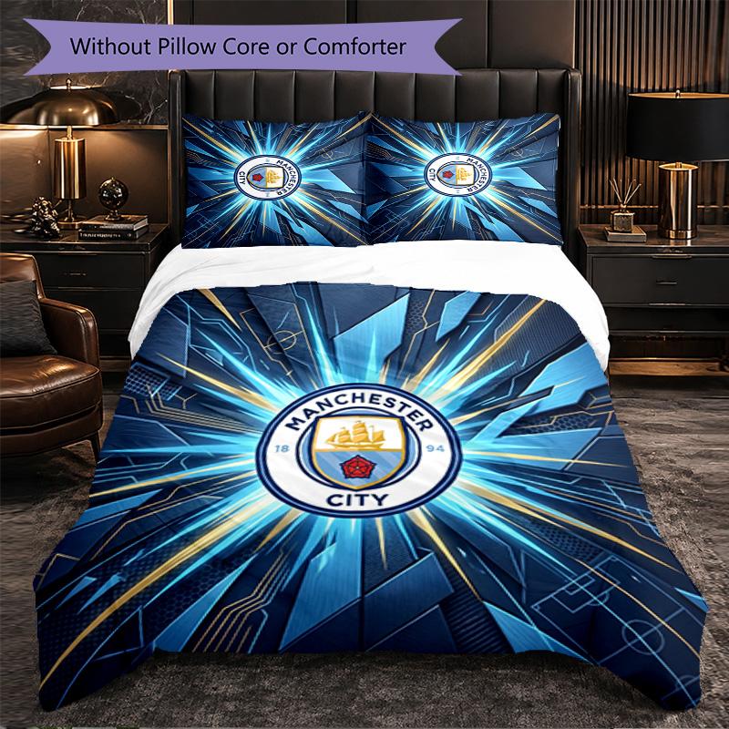 Set Lenzuola Manchester City Modello 3 Pezzi Morbida Copripiumino in Microfibra con Federe per Camera da Letto