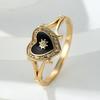 Bohemian Heart Prsteny zlaté barvy pro ženy Love Heart Black Enamel Ring Dámský prst Statement Módní šperky