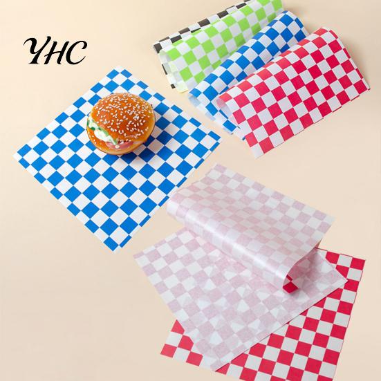 Paper Food Basket Liners 50Pcs Sandwich Wrappers Grease Resistant Deli for Classic Burger Wrapping Papers Checkered Burgers BBQs Parties Sheets Trays