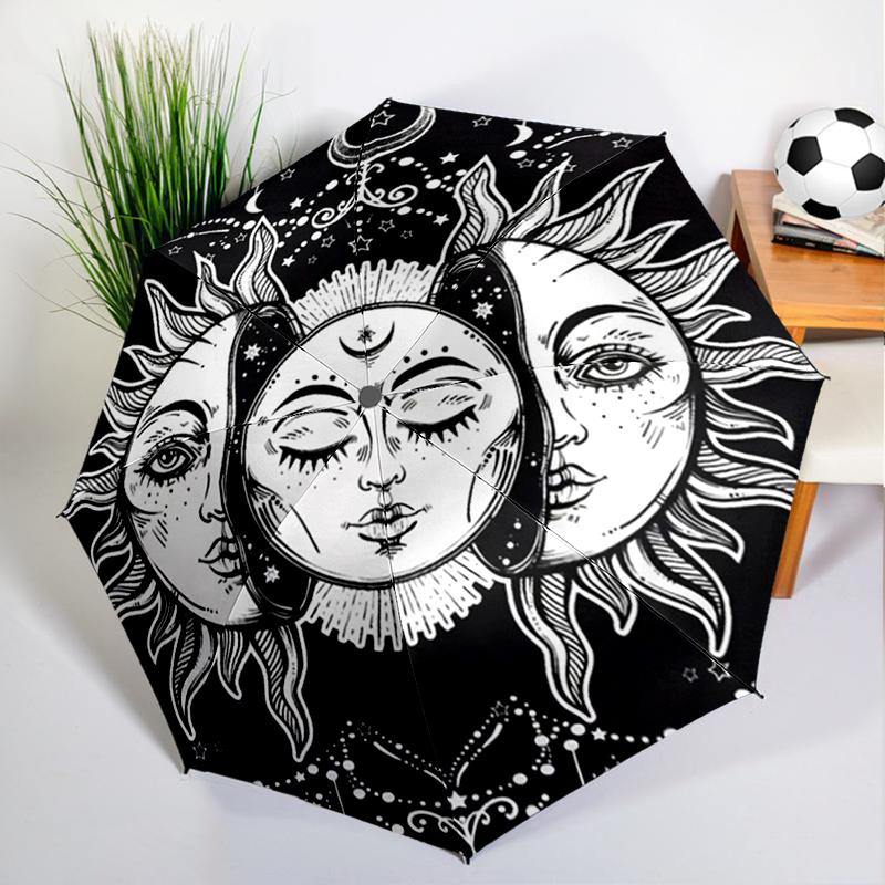 Retro Sun and Moon Umbrella Automatic Open/close, Sturdy Iron Frame & 8-Rib Struct, Umbrella for Women & Men, Christmas Gifts