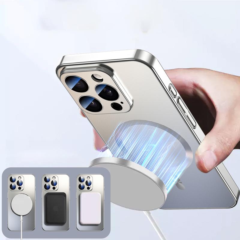 

Magsafe Magnetic Wireless Charging Luxury Solid Color Plating Phone Case For iPhone 16 Pro Max 14 12 13 15 Pro Max Back Cover iPhone 15 чорний