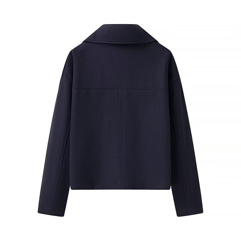 European and American French style, women's clothing, new fashionable versatile double-breasted short woolen coat