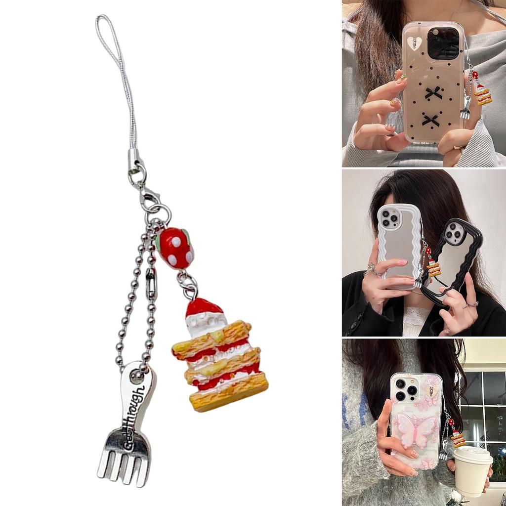 Cake Ice Cream Spoon Fork Pendant Phone Charm Hangings Rope Cute Phone Chain Strap Bag Decoration Keychain Accessories