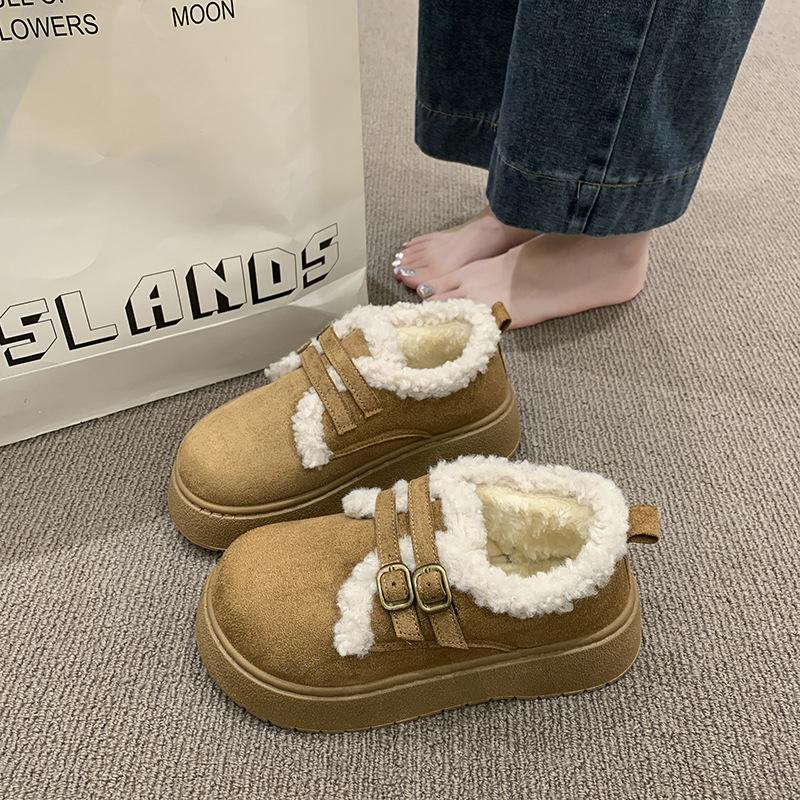 Women's Large Size Soft Sole Winter Warm Fur One Snow Boots Padded Lined Ankle Boots Non-Slip Hiking Casual Sports Cotton Boots Fur Shoes