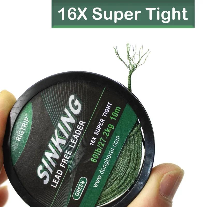 10m/60lb Carp Fishing Line Lead Free Leader 16X Super Tight PTFE Fiber For Carp Rig Chod Helicopter Rig Carp Coarse Fishing Line