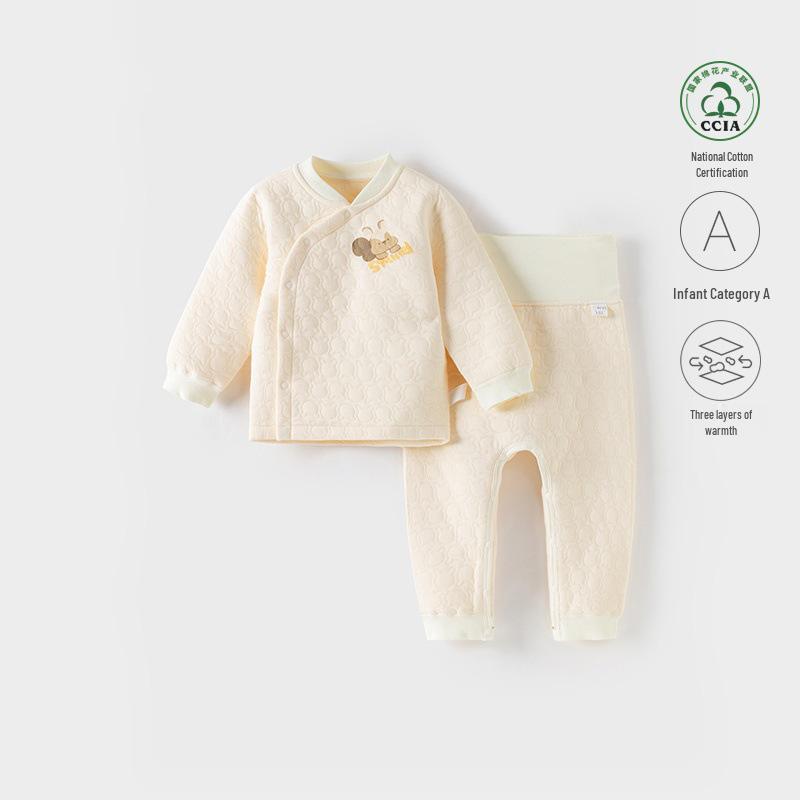 

Quilted Baby Underwear Set: Pure Cotton High Waist Two-Piece for Boys & Girls - Warm Autumn/Winter Homewear 73 cm жёлтый