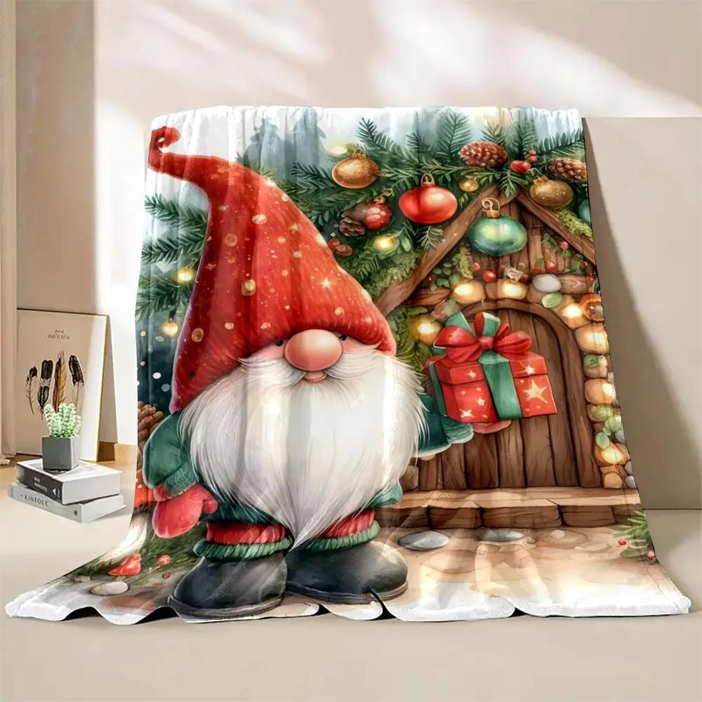 1PC Christmas Gnome Printed Blanket Warm Soft and Comfortable Home Travel Blanket Sofa Bedding Cover Blanket New Year Gift