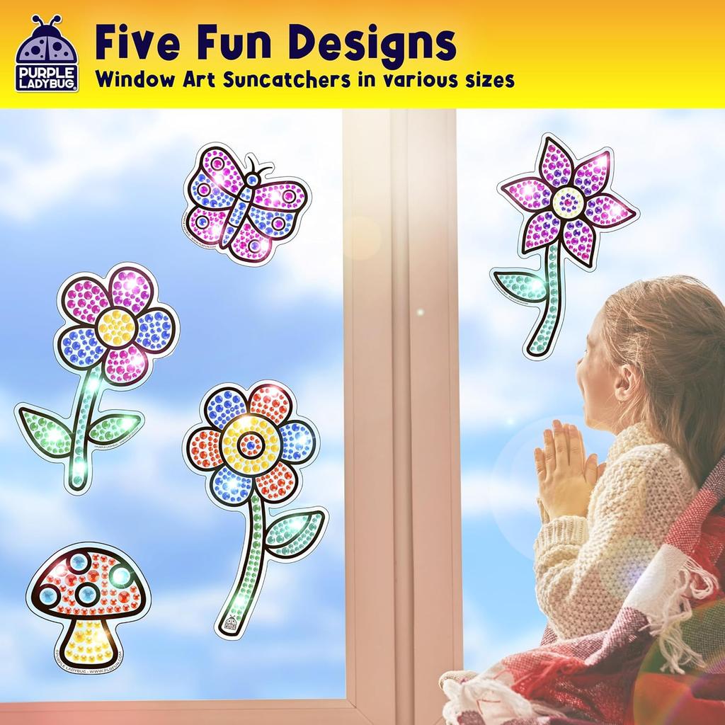 PURPLE LADYBUG SUNGEMMERS Suncatcher Gem Art for Kids - Fun Valentines Day Crafts for Ages 6-12, Birthday Gift for Girls 6-8, 8-12, Arts & Crafts