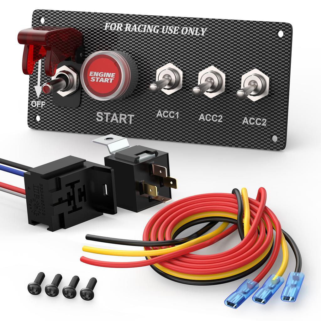 12V Racing Car Ignition Switch Panel Engine Start Stop Ignition Push Buttons LED Toggle Switch Panel Carbon For Truck