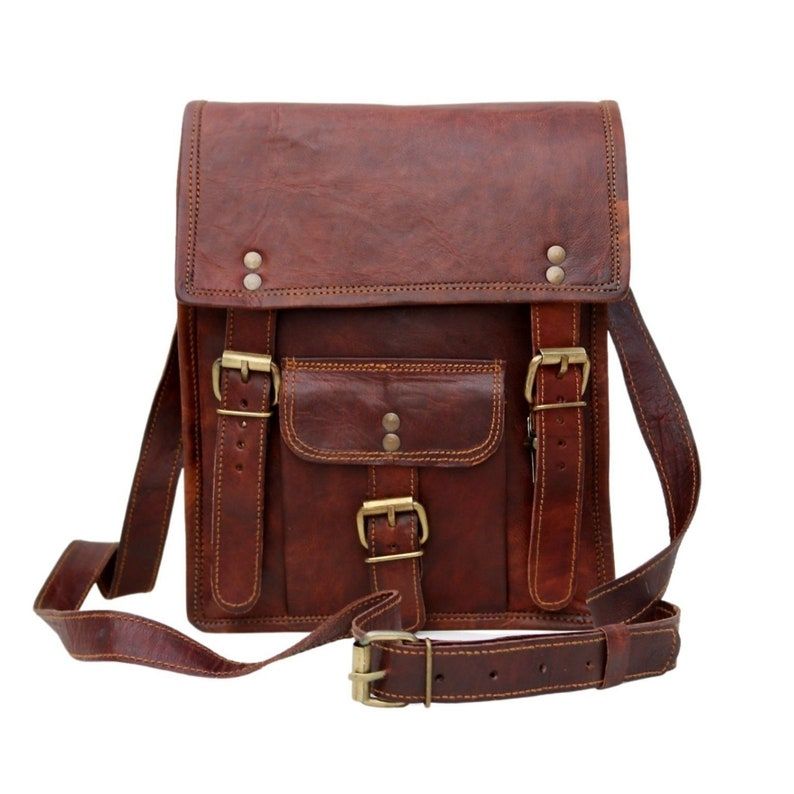 HANDMADE LEATHER SATCHEL, Tall Version Vintage Style