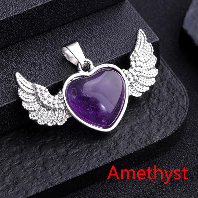 Natural crystal heart-shaped angel wings pendant necklace Heart Shaped Stone Pendants necklace Charms Crystal Chakra Beads DIY