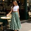 Women Maxi Skirt, Elastic Waist Plaid Print Long Skirt, Flowy Hem Lightweight Summer Skirt for Beach Travel Vacation Party