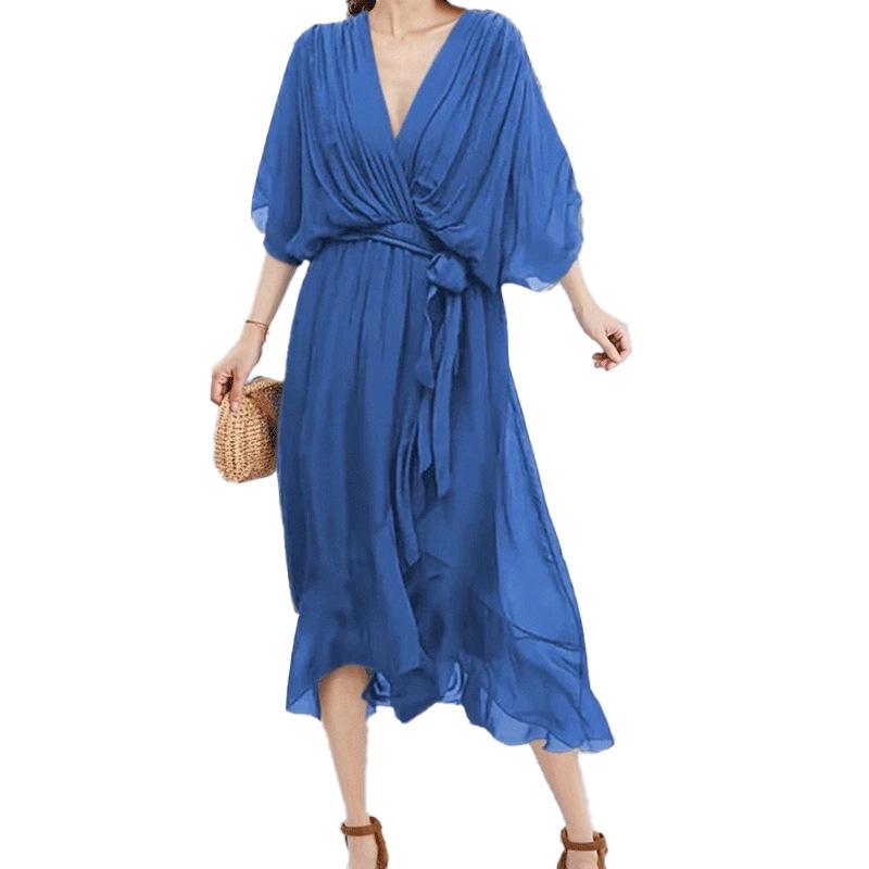 New Women's Clothing Elegant and Fashionable Solid Color Bat Sleeve Long Dress for Women