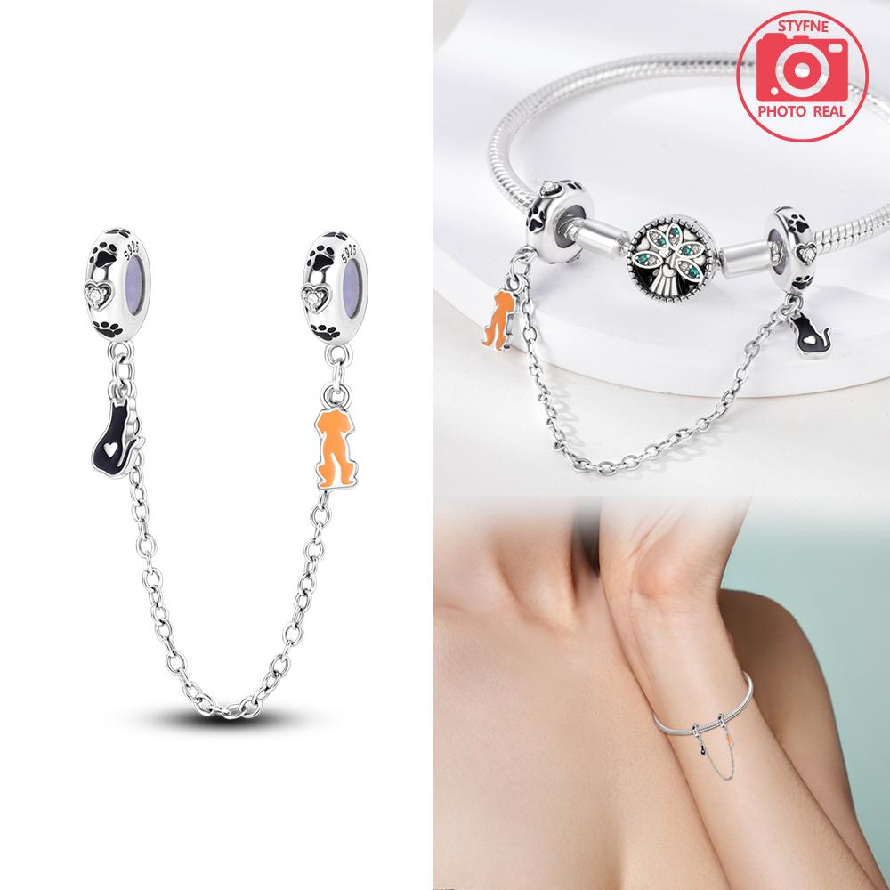 Charm Bead Charms Plata Fantasy Cats Paw Cute Safety Chain Copper Colors Ideal For Charm Bead Charms Copper Colors Authentic Bracelets for Jewellery