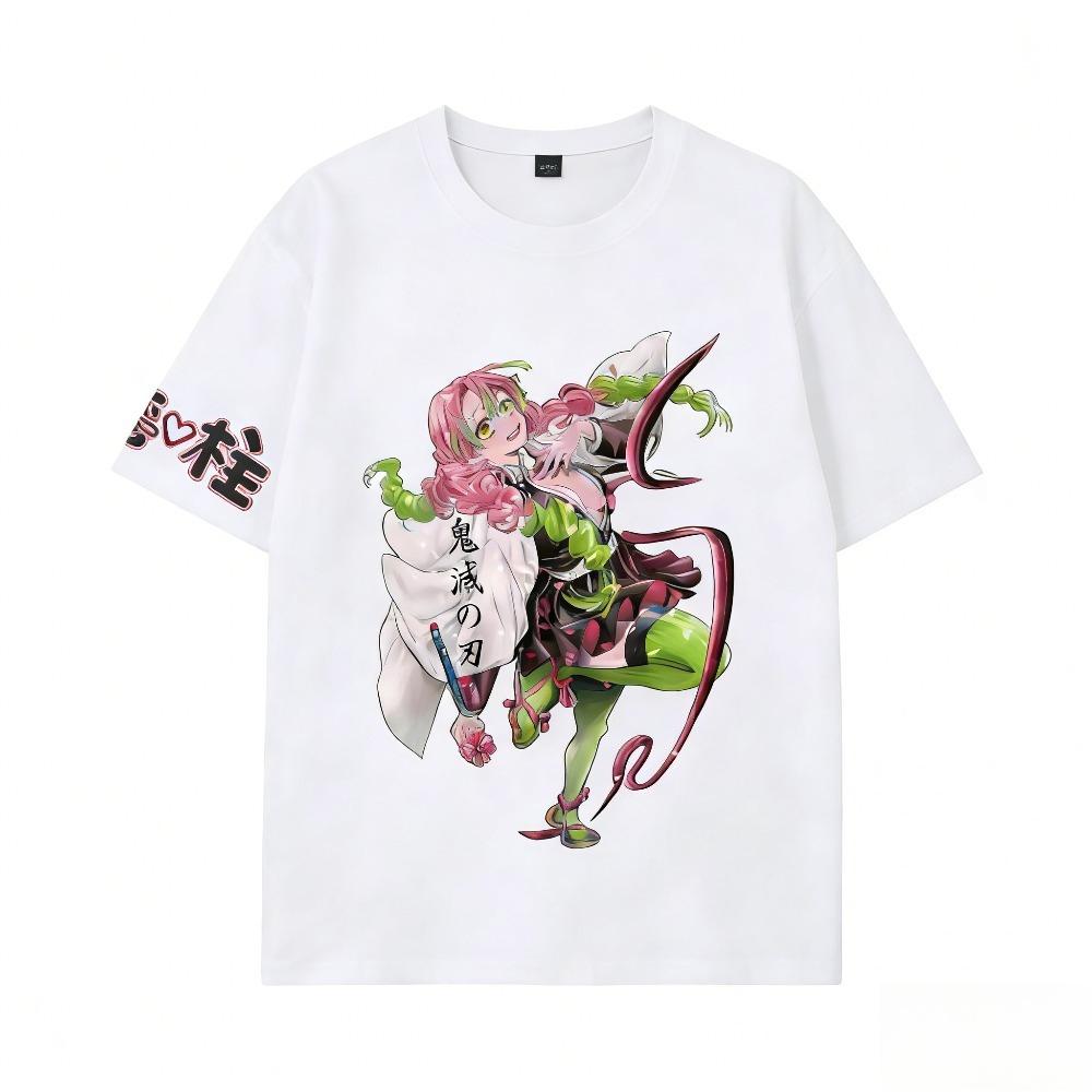 Demon Slayer Mitsuri Kanroji Pure Cotton Tshirt 2026 Summer Anime Printed Loose American Casual Parent Child Short Sleeve Top