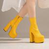 Women Ankle Boots Platform Square High Heel Ladies Short Boots