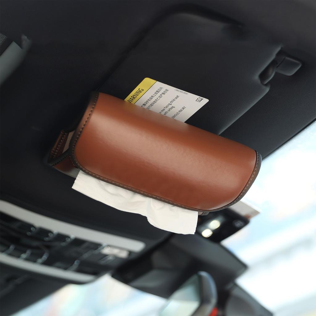 Car Tissue Box Holder Nappa Leather Car Center Console Armrest Napkin Box Sun Visor Backseat Tissue Case with Fix Strap