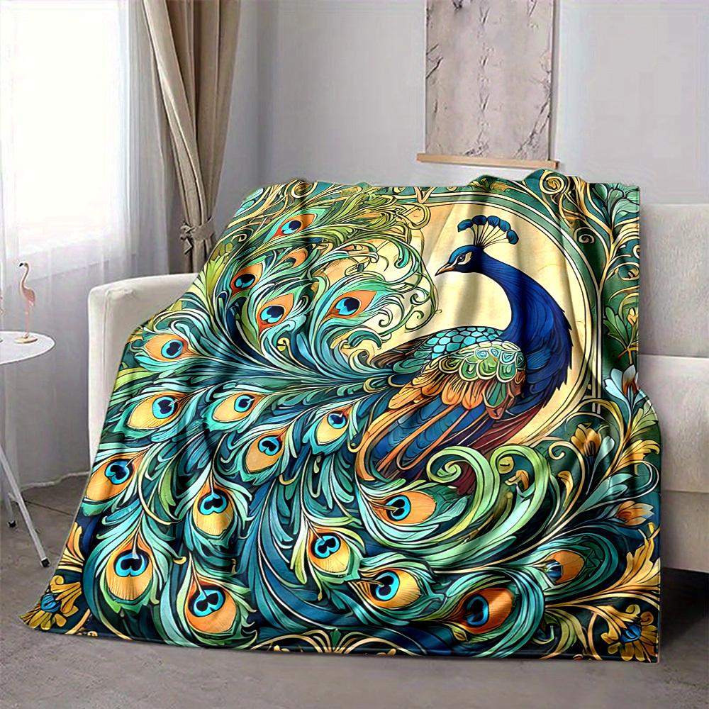 1pc Peacock Art Lightweight Flannel Blanket, Comfortable and Warm Blanket, for Office and Camping Sofa Bed, Livingroom193