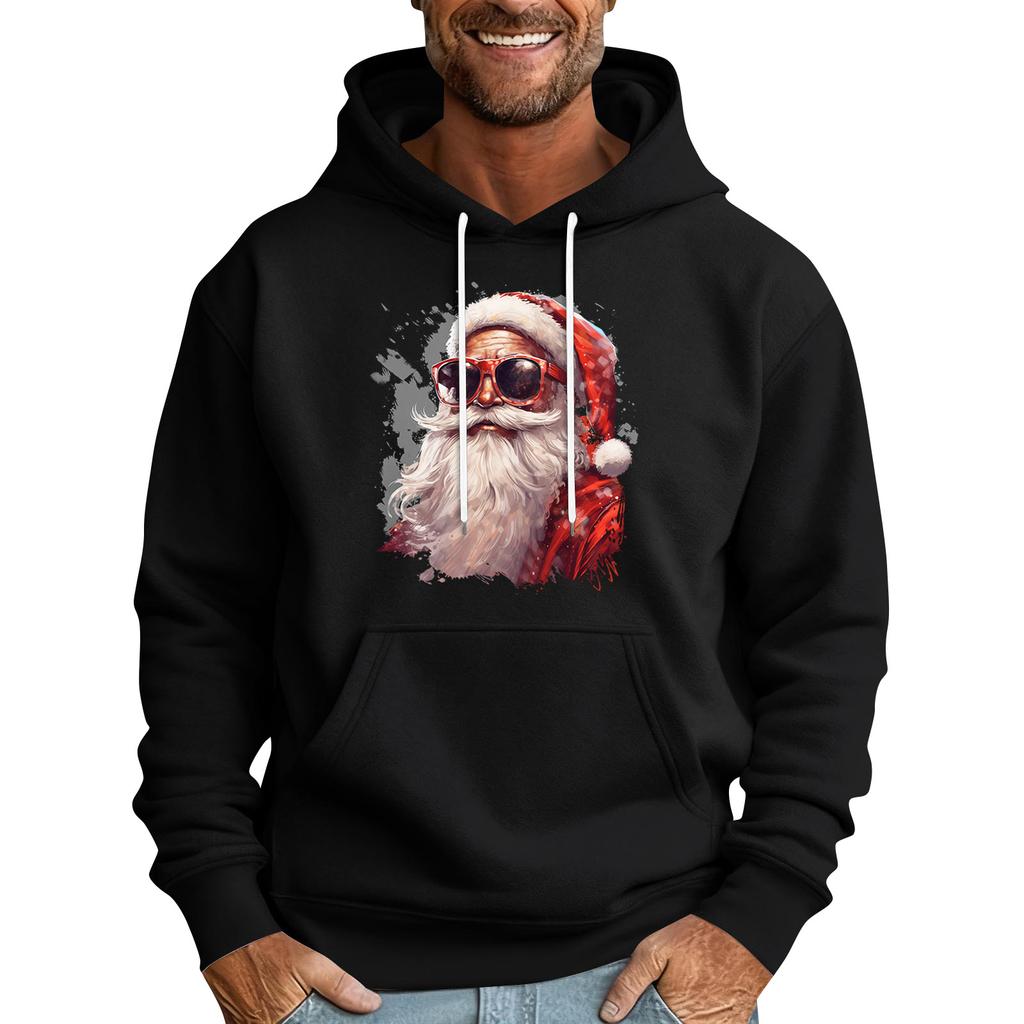 Erkek Noel Baskılı Renk Bloklu Kapüşonlu Günlük Spor Konfor Sweatshirt