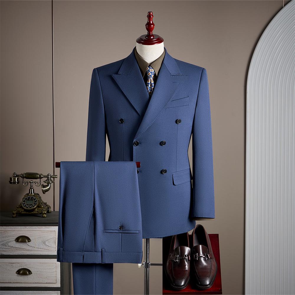 Costume Rayé Premium Double-Boutonnage pour Homme - Revers Pointu, Anti-froissage, Lavable en Machine, Idéal pour le Travail et les Occasions Formelles.