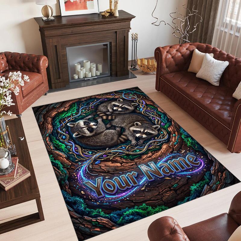 Forest Nature Theme Crystal Velvet Rug Personalized Custom Name Text Soft Floor Mat Home Decor