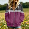 Women's Striped Print Long Sleeve Hooded Jacket with Pockets and for Casual Wear