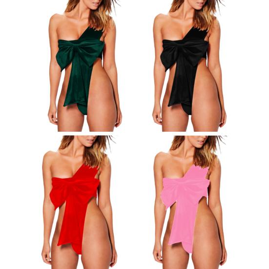 Christmas Bow Underwear Sexy Santa Claus Costume Big Bow Velvet Bodysuit Valentine's