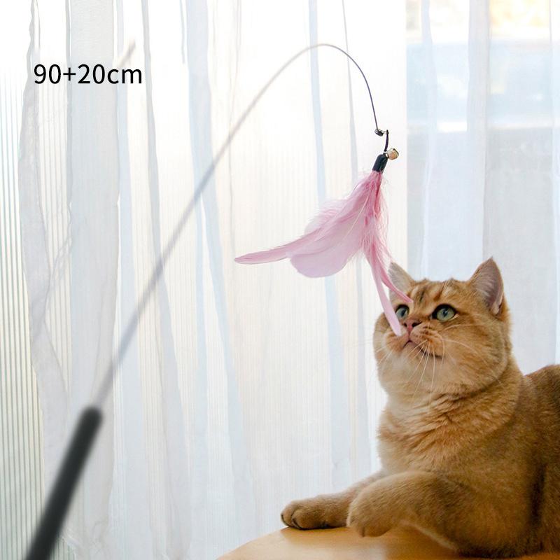 §Spring Teasing Cat Stick Long Pole Cat Teaser Stick Toy Feather Funny Simulation Fishing Rod Bell Squeaky Cat Toy розовый