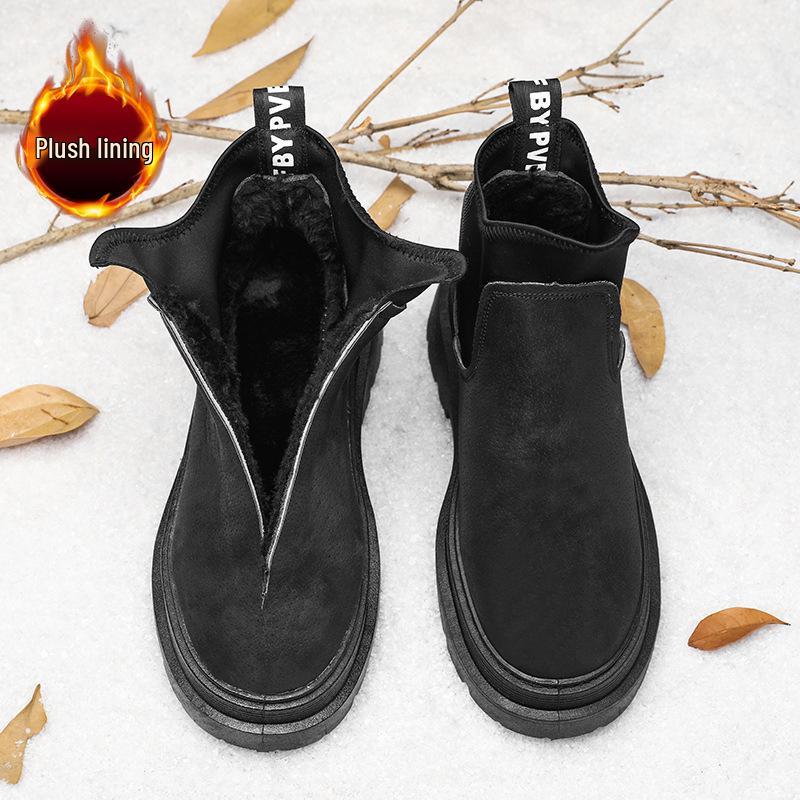 Men's Plus Velvet Warm Chelsea Boots - Korean Style High Top for Autumn/Winter