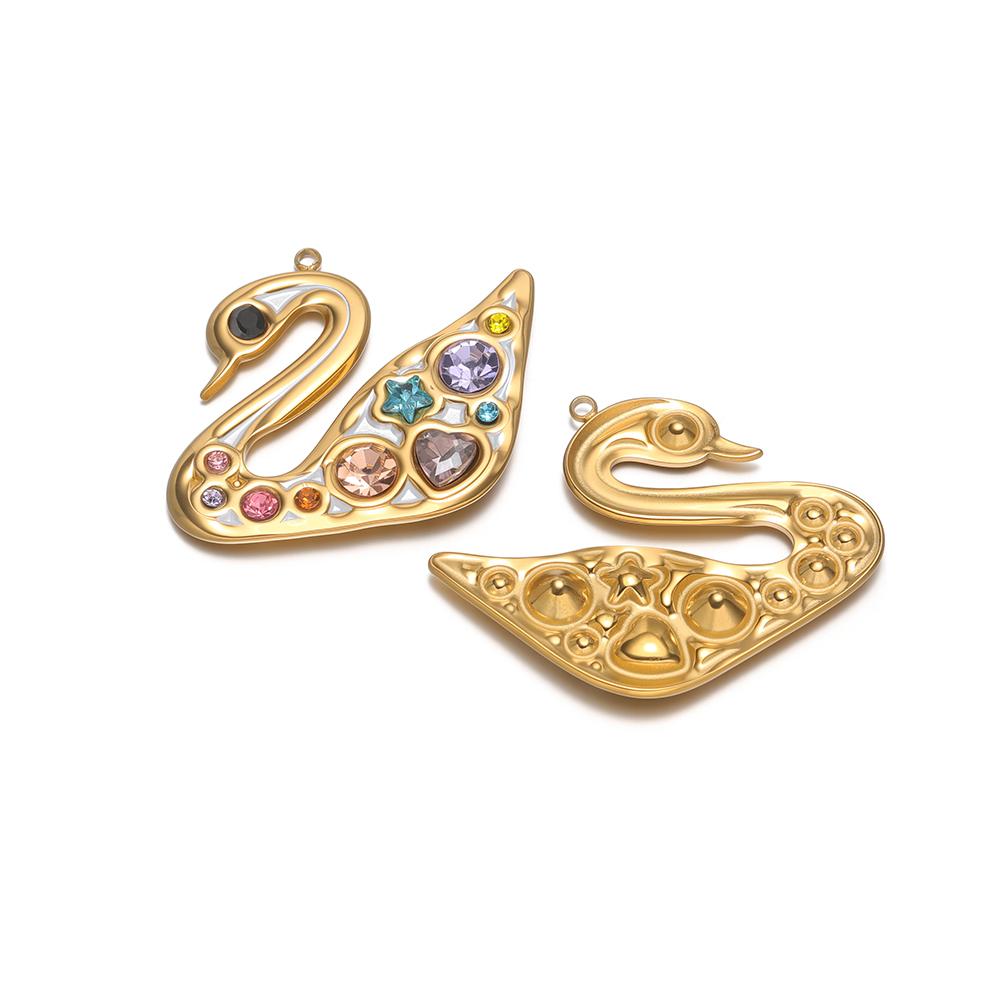 2Pcs Stainless Steel Zircon Animal Cat Dog Charms Swan Pendant DIY Jewelry Findings Sweater Necklace Bracelet Earrings Making