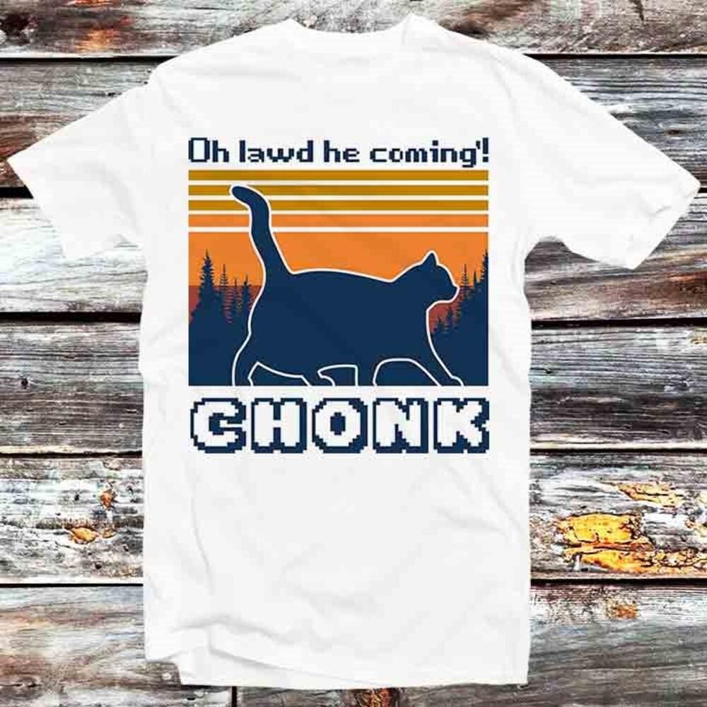

Футболка 230GSM 100% хлопок Chonk Cat смешная Oh Lawd He Coming футболка винтажная ретро крутой подарок мужская женская унисекс мультяшный аниме топ футболка B490 XS белый
