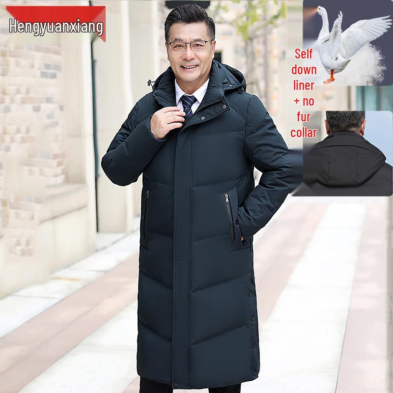 Men's Winter Mid-Length Thickened Down Jacket for Middle-Aged and Elderly - Cold-Proof, Plus Size