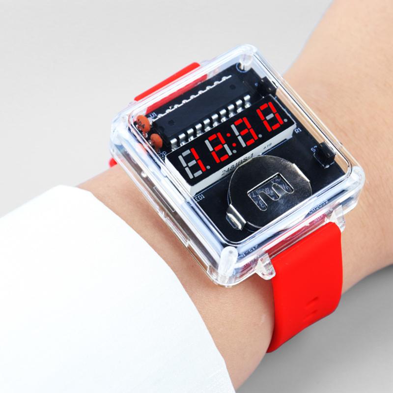 1Set Diy Electronic Watch Kit Led Digital Tube Display Creative Soldering Project Transparent Case Diy Kit (Without Battery)