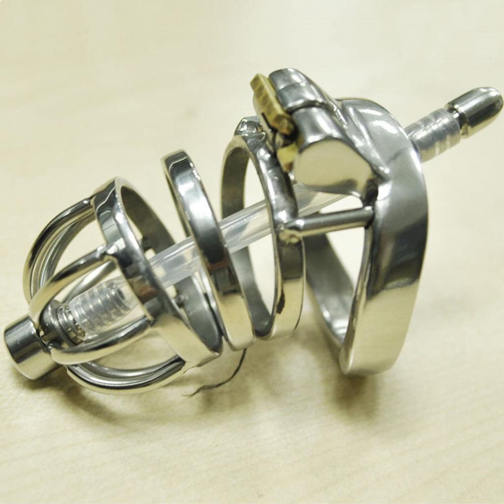 Ifukens Male Chastity Belt with Penetrating Urethral Stainless Steel Cock and Metal Genuine SM Hard Cheating Excretion Easy Painless Penis Adult Toy