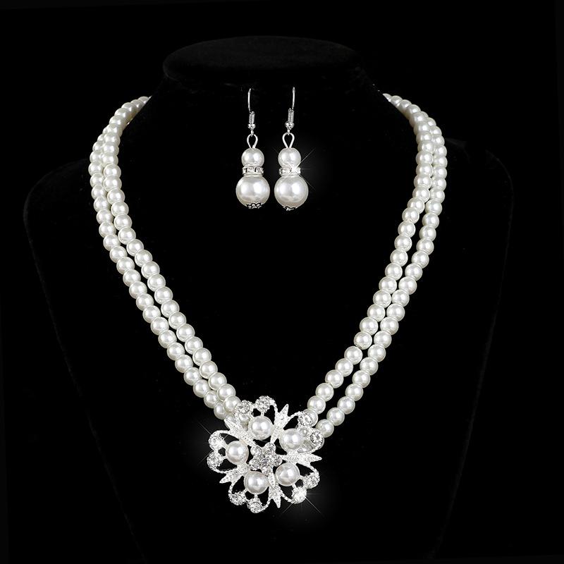 Accessories Bridal Sweater Necklace Kit Diamond Faux Pearl Necklace Earrings Bracelet Kit