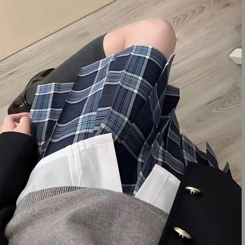 Japanese JK School Uniform Plaid Skirt Set - Women's Short Sleeve Pleated Skirt