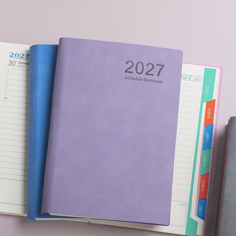 2027 Tragbarer Tagesplaner PU-Leder Notizbuch 320 Seiten Zeitmanagement Journal für Reisen Outdoor Geschäftsreise Nutzung
