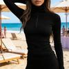 Bottom Tops Zipper Half Placket High Collar Long Sleeve Knitted Tops Solid Color Slim Fit Elastic Base Tops