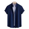 2025 Men's Solid Color Short Sleeve Lapel Shirt - European & American Casual