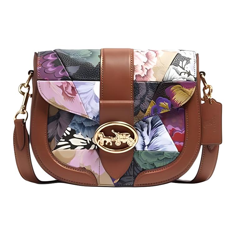 

New COACH X Kaffe Fassett Georgie Leather Zhi Sheng Shoulder Bag Saddle Bag Crossbody Bag Small Size Women s Brown C2804-IMLL9 21.1*6.6*17.5CM