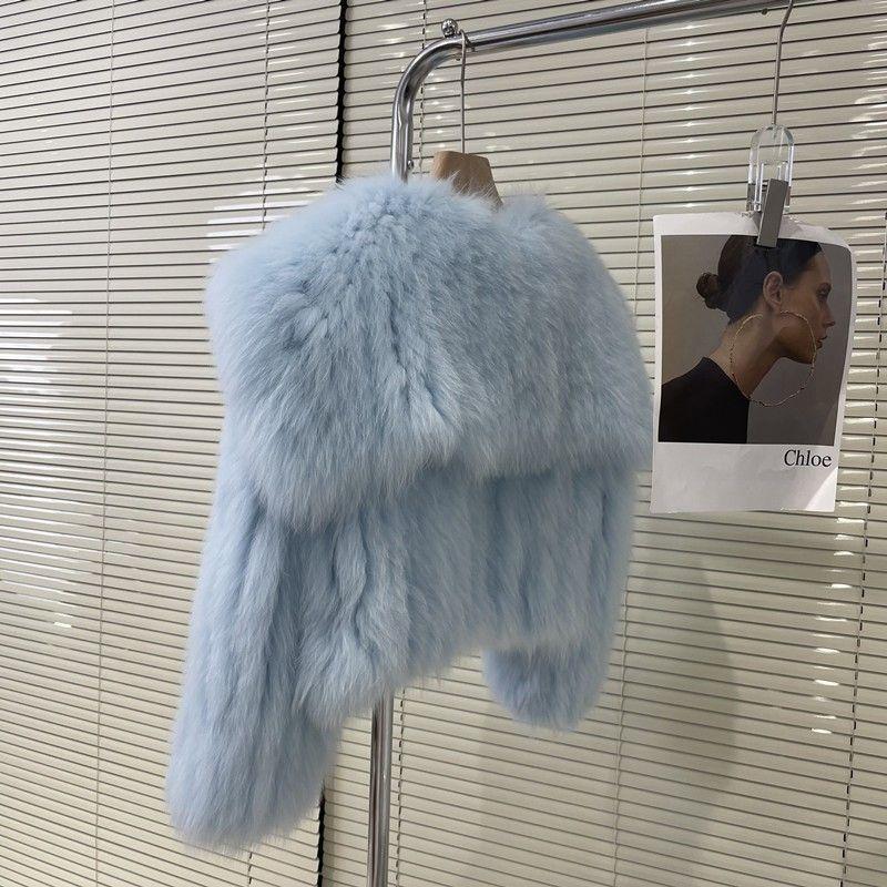 

Куртка из искусственного лисьего меха, маленькая тканая куртка, имитация меха кролика рекс, зеленая, длинноворсовая, зимняя одежда L небесно-голубой