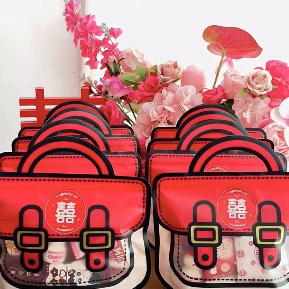 10pcs Cute Wedding Zipper Bag Plastic Candy Bag School Bags Shape Gift Bag  Holiday Party Decor
