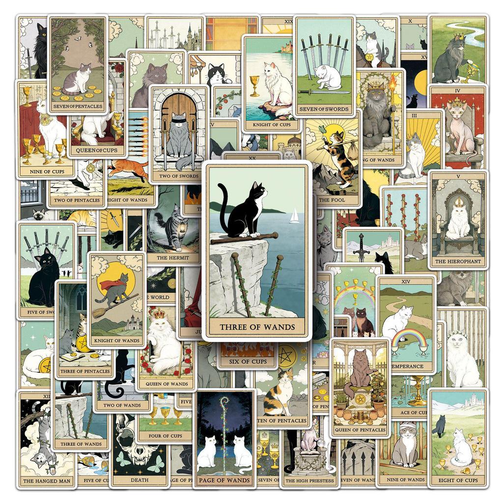 Tarot Cat Stickers: 78 Waterproof Suitcase & Journal Decorations - Creative Stationery Gift