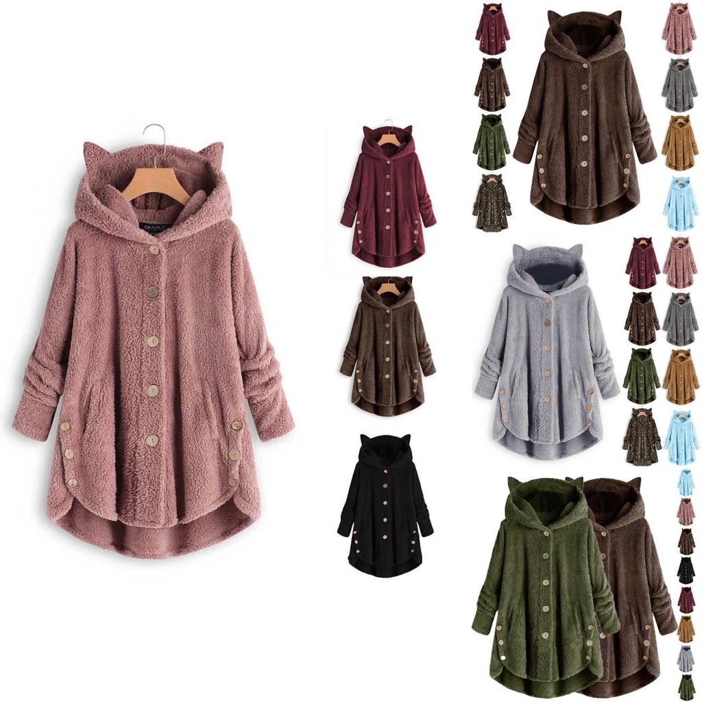 Cozy Cat Ear Women's Winter Warm Fleece Hoodie Hooded Coat For Casual Comfort