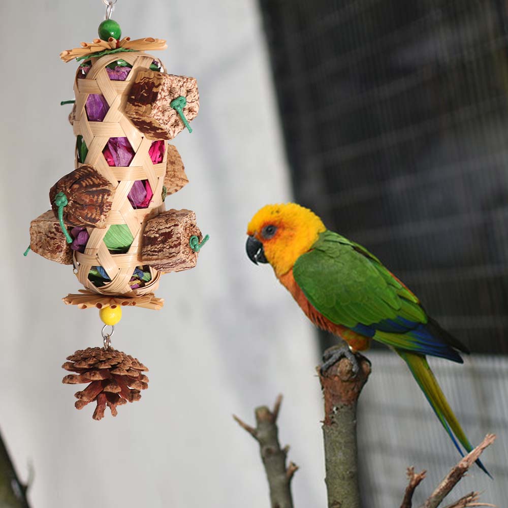 Bamboo Woven Pet Bird Chew Toy Hanging Teeth Grinding Toy  For Cockatiel Conure Cockatoos