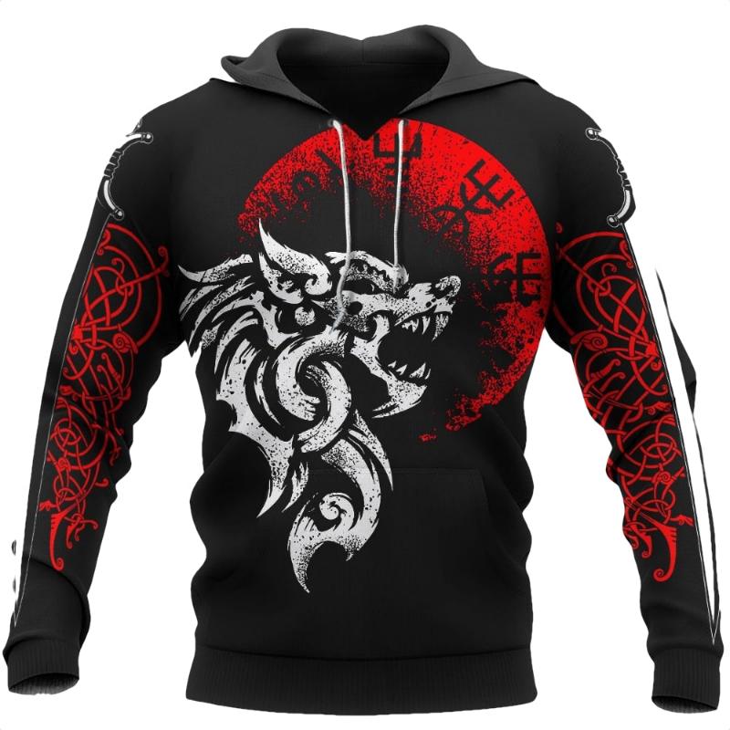 Hoodie Men 3D Print New Viking Mythology Vintage Style Tops Oversized Casual Long Sleeve Pullover Clothes Clothing Spring Autumn